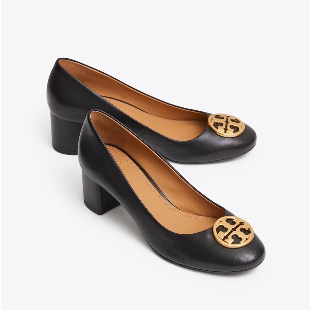 🔥Tory Burch Leather Logo Chunky Heel
